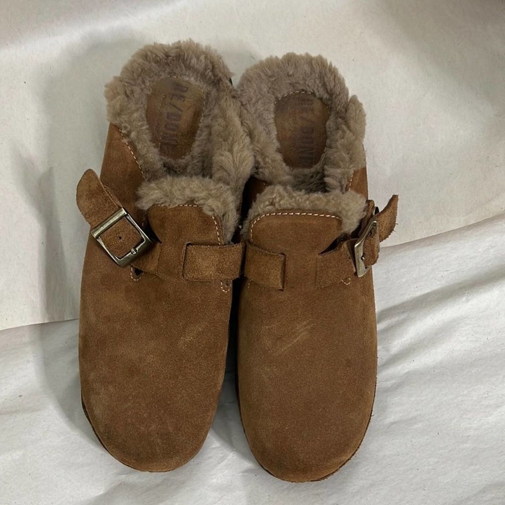 REDONE SHERLING -TRIMMED SUEDE CLOGS SIZE 40/10